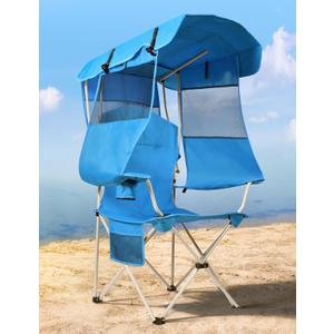 Beach Chair with Canopy Shade, Folding Camping Chair with Canopy with Cup Holder, Side Pocket for Camp, Beach, Tailgates, Fishing - Support 330 LBS (Sky Blue)