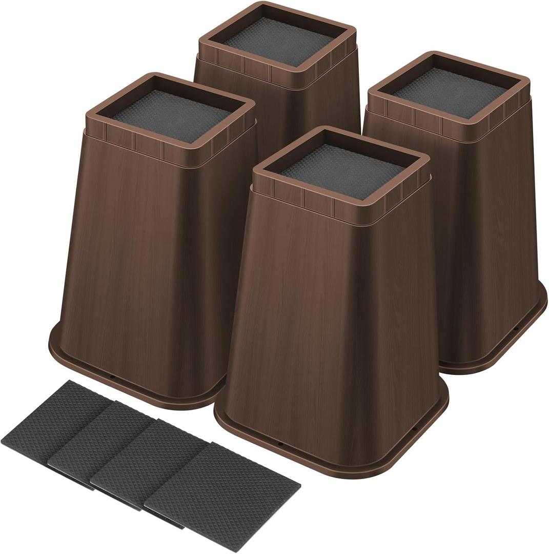 Bed Risers 8 Inch Heavy Duty, Furniture Risers Lifts 12" 8" 4" for Table, Desk Leg, Sofa, Couch, Adjustable Bed Frame Risers Supports Up to 6,000 Lbs, Brown, 4 Pack