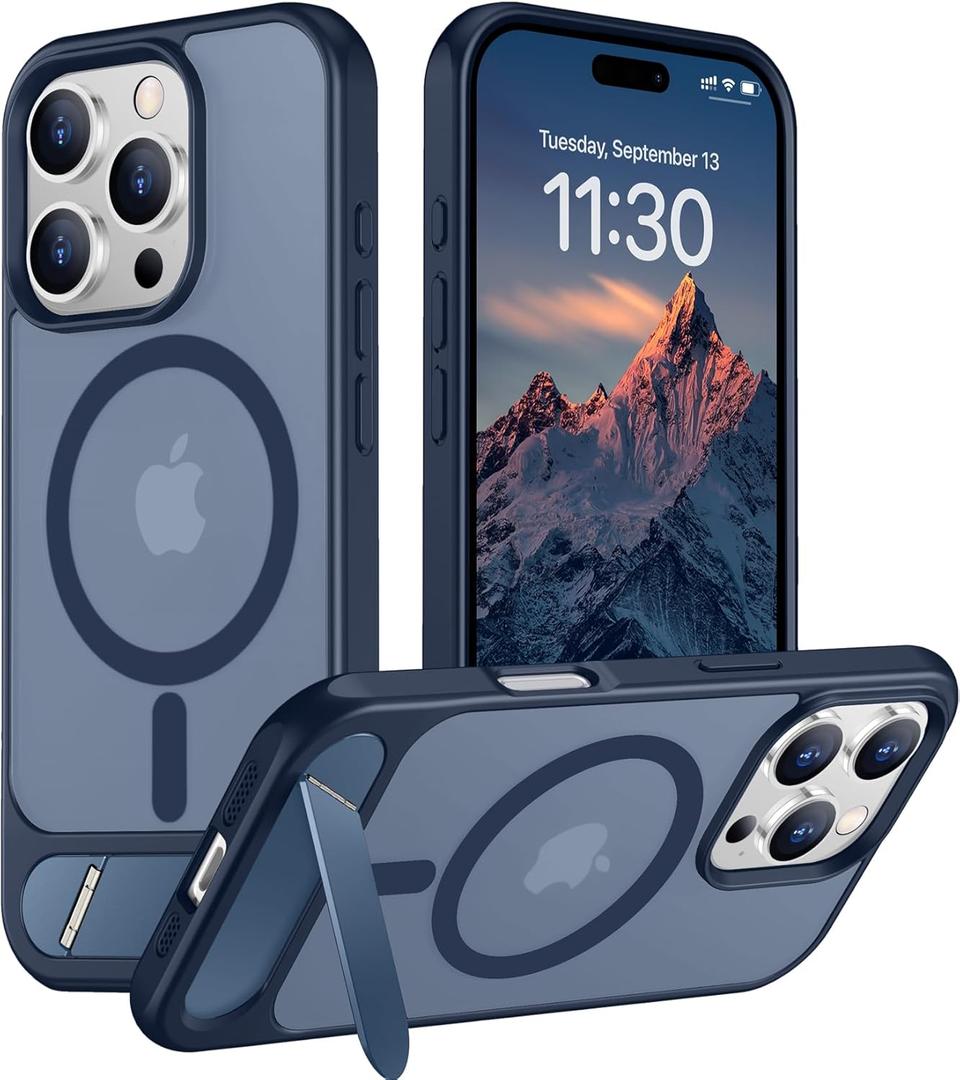 Temdan Magnetic Compatible with iPhone 16 Pro Case, [Built-in Invisible Kickstand][Compatible with MagSafe] [Military Grade Shockproof] Slim Translucent Matte Phone Case for iPhone 16 Pro 6.3" (Blue)