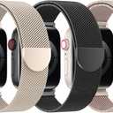 BELONGME 3 Pack Mesh Loop Compatible with Apple Watch Bands for Women Men 40mm 41mm 38mm 42mm 44mm 45mm 49mm 46mm Series 11 10 9 8 7 6 5 4 Ultra3 SE3 2, Stainless Steel Metal Magnetic Strap for iWatch