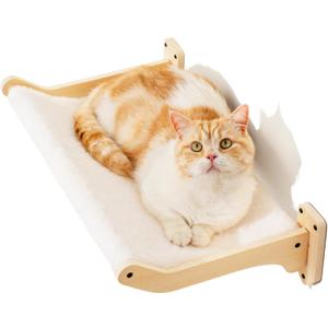 MEWOOFUN Cat Hammock, Wall Shelves with Removable Soft Cover, 20.5 X 12.5 Inch Large Wooden Wall Furniture Beds for Indoor Cats, Stable Cat Bed Perch for Sleeping, Climbing and Playing