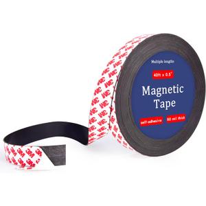 Magnetic Tape Roll 40 Feet,3M Self Adhesive Backing,Flexible Sticky Magnet Strips for Lightweight Craft DIY Projects, Whiteboards and Fridge Organization, (0.5" Wide x 0.06" Thick)