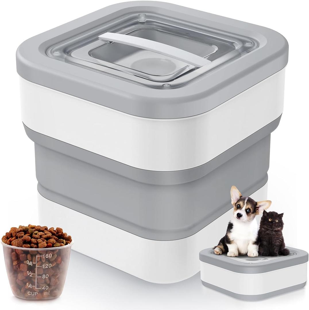 Collapsible Dog Food Storage Container, 10-14 Lbs Capacity Cat Pet Food Container with Magnetic Lid & Measuring Cup, Multi Purpose Storage Container For Dry Food, Cereal