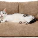 MEWOOFUN Dog Couch, Supportive Small Dog Bed for Puppy and Cats with Removable Washable Cover, Fluffy Cat Couch with Non-Slip Bottom (Camel, 26.0" L X 19.0" W X 13.0" Th)