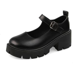 Women's Platform Mary Janes Heart Cat Buckle Rivets Ankle Lolita Gothic Princess Platform Pumps Patent Leather Thorn Vintage Traditional Embroidery Upper Dress Shoes 35