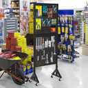 Pegboard Display Metal Pegboard Panels Rolling Pegboard Display 23.62" X 68.5" Pegboard Organizer with 30 Hooks for Garage Office Craft Room Retail Stores Vendors Selling Accessories, Black