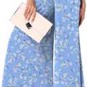 Women's Chiffon Dressy Pants High Waist Casual Wide Leg Palazzo Pants Loose Trousers with Pockets (Blue, XL)