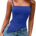 2 x PRETTYGARDEN Women's Summer Spaghetti Strap Tank Tops Sleeveless Camisole Blouses Asymmetrical Going Out Basic Tank Shirt (Blue, XL)