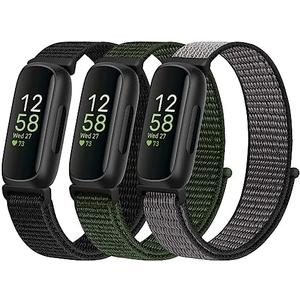 WNIPH Nylon Bands Compatible for Fitbit Inspire 3/Inspire 2/Inspire/Inspire HR/Ace 3/Ace 2 Bands, Breathable Sport Replacement Straps Soft Adjustable Solo Loop Dark Black+Navy Green+Iron Grey