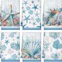Boyiee Set of 6 Beach Kitchen Towels Coastal Ocean Dish Towels Sea Nautical Tea Towels Absorbent 24 x 16 Inches Shell Coral Starfish Hand Towels Summer Gifts for Farmhouse Kitchen Bathroom Decorations
