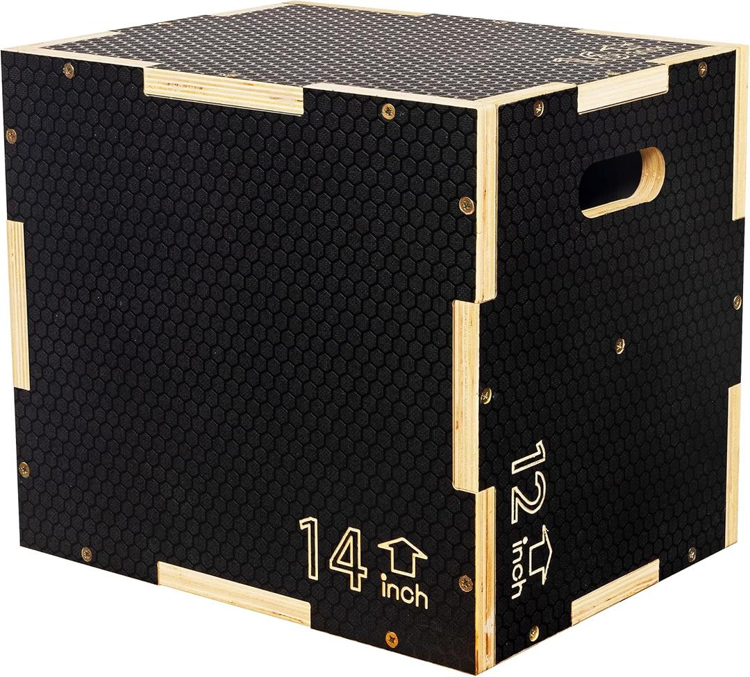 3 in 1 Non-Slip Wooden Plyo Box Plyometric Box Jumping Exercise, Multiple Sizes (Black)