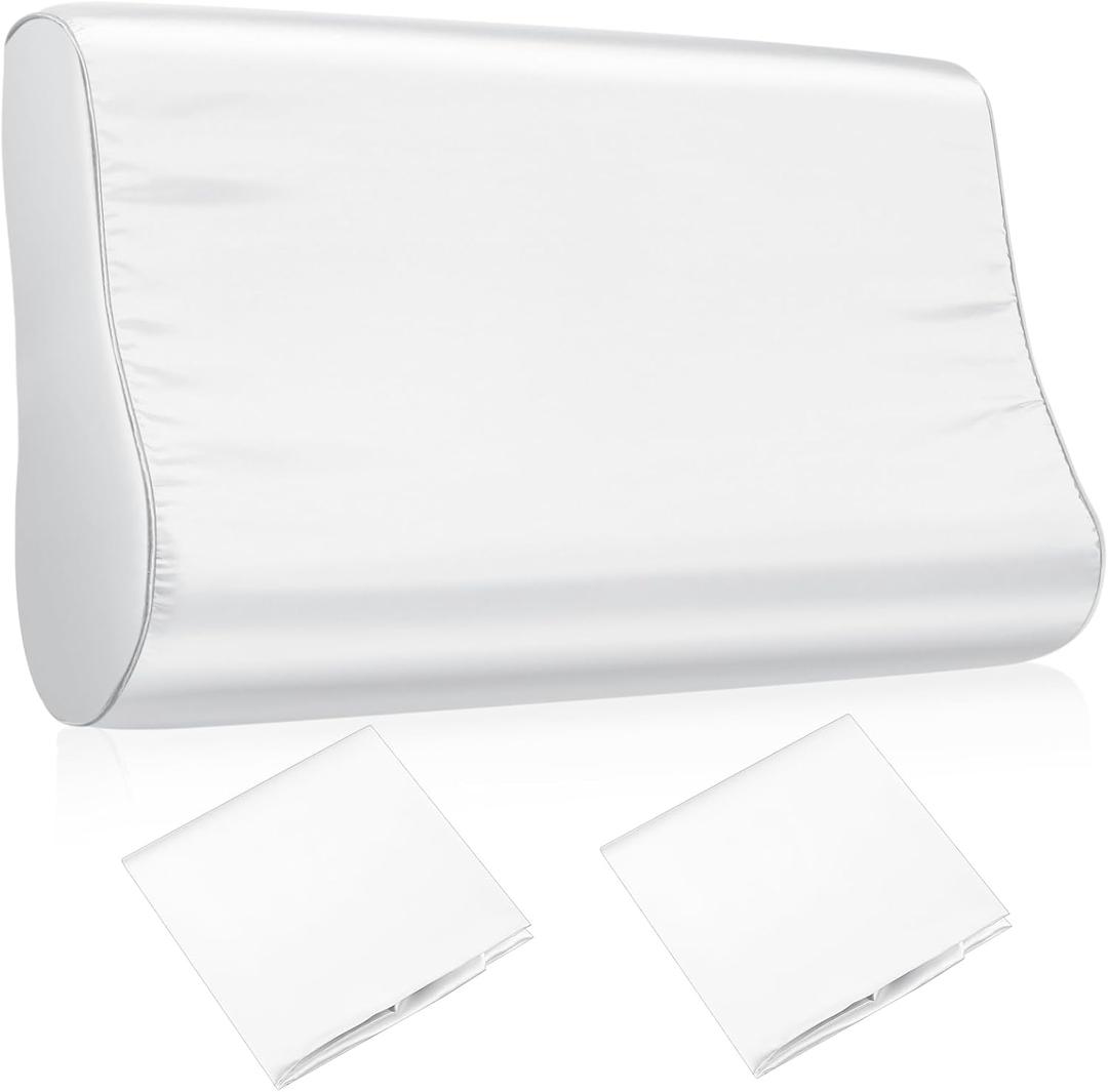 Breling 2 Pcs 20 x 12 in Imitated Silk Pillowcase for Memory Foam Neck Satin Pillow Case for Contoured Support Pillow Wave Shape, White