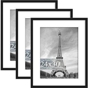 Abtgt 24x30 Frame Set of 3, Display Pictures 18x24 with Mat or 24x30 without Mat, Vertical & Horizontal Wall Decoration Picture Frame for Photos, Posters & Art Prints, Black
