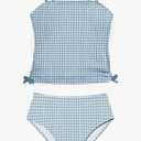 Girls Swimsuit Two Piece Bathing Suit Gingham Tankini Solid Color Bikini Set Drawstring Girls' Swimwear for 11-12 Years