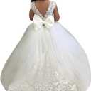Abaowedding Lace Embroidery Sheer V-Back Sleeveless Kids Trailing Gowns Size 6, White SL