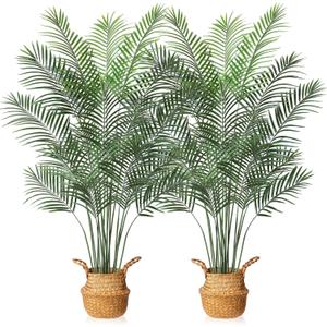 MOSADE Artificial Areca Palm Tree 6Feet Fake Tropical Palm Plant and Handmade Seagrass Basket, Perfect Tall Faux Dypsis Lutescens Plants for Entryway Modern Decor Home Office Porch Balcony Gift,2Pcs