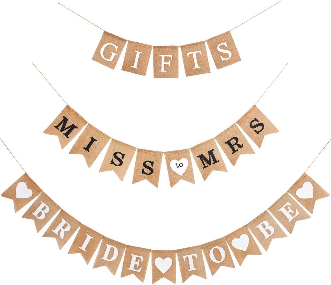 Blulu 3 Pieces Bridal Shower Decor Set Rustic Burlap Bunting Banner Gifts for Bachelorette Party Decoration(Black)