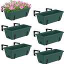 YBING Window Deck Railing Planter Box for Outdoor 6 Pack Deck Railing Planter Boxes Green Plastic Hanging Flower Planters Box with Adjustable Brackets