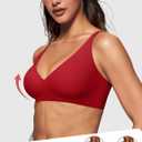 Vertvie Jelly Wireless Bras for Women Push Up Plunge Seamless T-Shirt Bras No Underwire Supportive Full Coverage Bralettes (Red, Small)