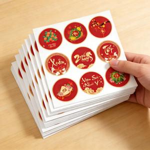 KYMY 2026 Vietnamese New Year Stickers, 180pcs Tt Vit NAM Spring Festival Paper Decals, Lunar New Year Zodiac Horse Round Labels for Party Favors Bottle Laptop Envelope Decorations