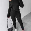 CHICME Women Tracksuit Fall 2 piece Outfits Off The Shoulder Long Sleeve Tops and Pants Set Travel Outfits (Black, L)