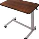 Vaunn Medical Pneumatic Adjustable Overbed Bedside Table With Wheels (Hospital and Home Use) (Walnut Brown) 15"D x 30"W x 40"H