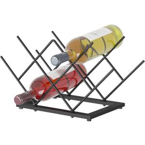 Wine Rack Countertop, Black Metal Wine Bottle Organizer for Home Bar, Kitchen, Cabinet, Pantry, Tabletop Wine Racks for Cup and Water Bottle 7 Bottles Wine Storage Capacity.