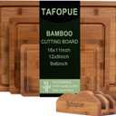 Cutting Board Set with Holder, Space Saving Kitchen Bamboo Chopping Boards, Build in Juice Groove and Grip Handle, Durable Wooden Serving Board for Meal Prep & Charcuterie, Gift Idea