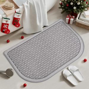 Ultra Thin Bathroom Rugs Mat Quick Dry Absorbent Non Slip Bath Mat Bath Mats for Bathtub Mat Bathroom Carpet Fit Under Door Washable Floor Rubber Half Round Bath Rugs Grey 16x24