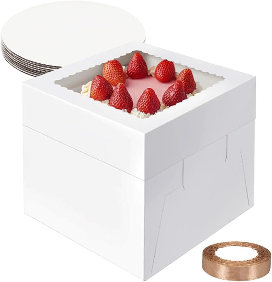 10 Pack Cake Boxes,Tall Cake Box with Window, White Bakery Boxes, 12x12x8 Inch Large Baking Boxes with Sticker, Cardboard Cake Box for Multi-Layer Cakes, Cake Decorating Supplies for Gift Giving