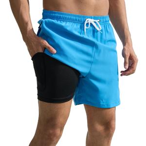 Srnede Mens Swim Trunks Swim Shorts Board Shorts Quick Dry Beach Shorts Swimwear Bathing Suits with Compression Line (Blue, XXL)