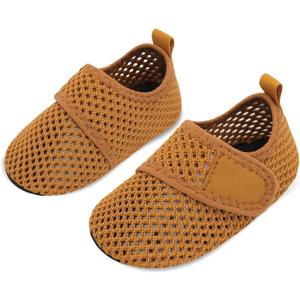 JIASUQI Baby Boys and Girls Barefoot Swim Water Skin Shoes Aqua Socks for Beach Swim Pool (12-18 Months Infant, Mesh Brown)