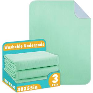 Bunlitent Washable Underpads, 40" x 55", 3 Pack - Heavy Absorbency Reusable Bedwetting Incontinence Pads for Kids, Adults, Elderly, and Pets - Waterproof Protective Pad for Bed, Couch, Sofa, Floor
