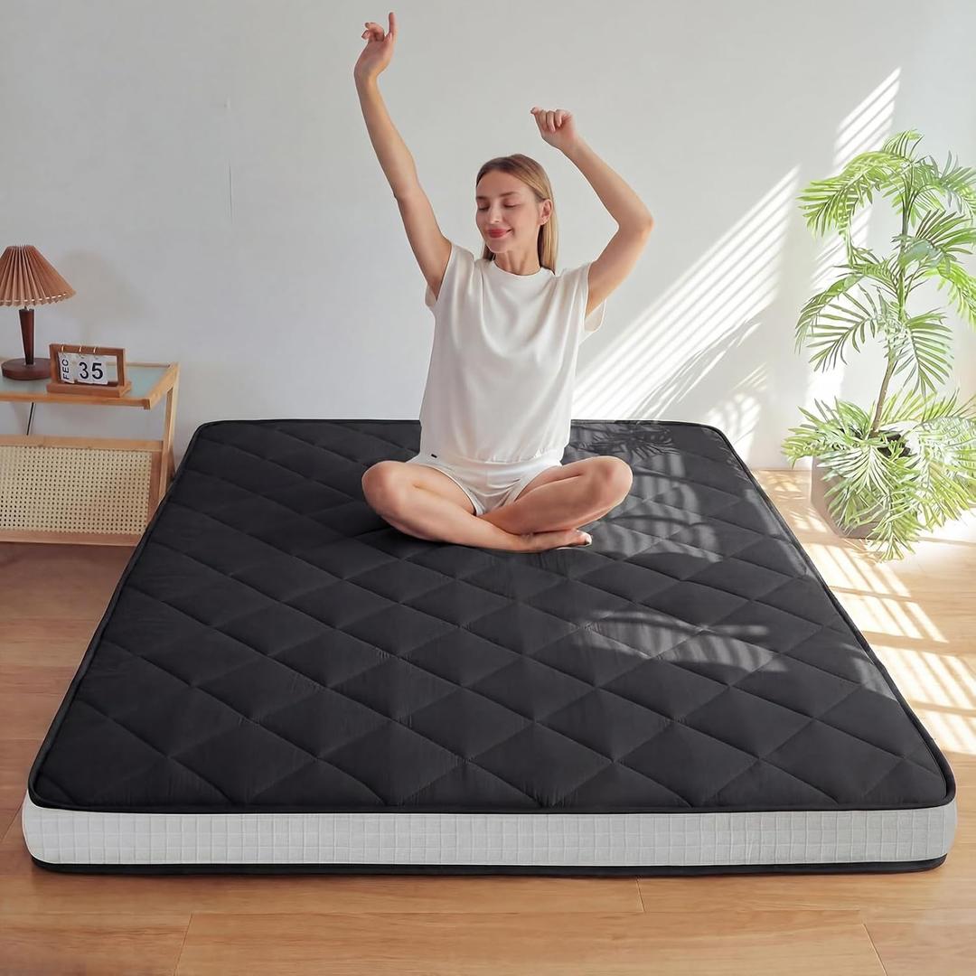 MAXYOYO 6" Extra Thick Futon Mattress Floor Mattress, Twin Size Diamond Pattern Japanese Tatami Pad Roll Up Mat for Adults, Guest, Black