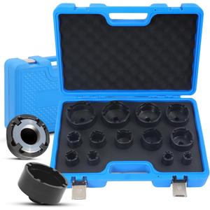 13PCS Heavy Duty Grooved Lock Nut Sockets with 1/2'' KM0-KM12 Spindle Nut Socket Kit with Internal Teeth for Removing & Installing Automotive Axle Lock Nuts Compatible with KM KML HM HML HMLL