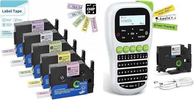 VolenGo H1100 Label Maker Machine with Tapes 12mm Laminated, Backlit Handheld Label Maker WaterproofLabels, QWERTY Keyboard & Multi Fonts, Portable Inkless Label Printer for Home Office Organization