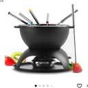 Artestia Cast Iron Fondue Pot for Chocolate, 5-Cup Cheese Fondue Pot with 6 Colored Forks for Fondue Party, 4-6 Person, Black