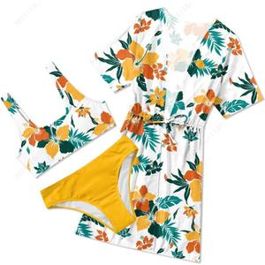 AIDEAONE 5-16T Girls Bathing Suit 3 Piece Swimsuit Drawstring Quick Dry Tankini with Cover Ups (9-10 Years, Yellow)