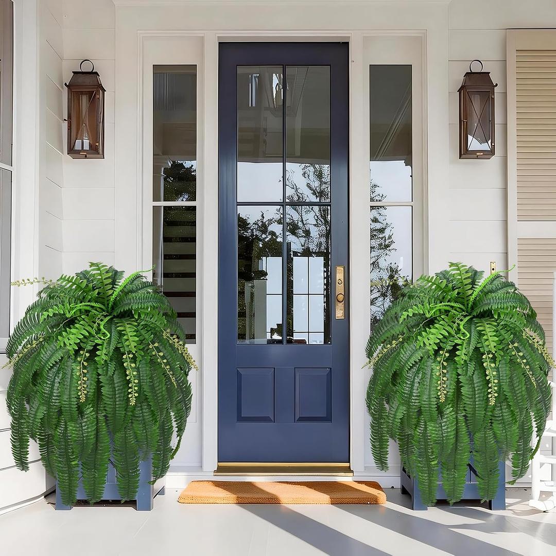 Livole 2 Pcs 67" Fake Ferns Large Artificial Plants Outdoor, Artificial Ferns for Outdoors Large Faux Boston Fern with 57 Branches Realistic UV Resistant for Planter Home Garden Porch Hanging Decor