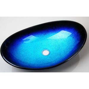 Yanksmart Blue Oval Tempered Glass Hand Painted Sink W/ Waterfall Spout 