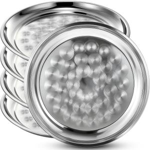 4 Pack Stainless Steel Round Serving Tray with Swirl Pattern Bulk Large Round Tray Silver Metal Display Serving Platter for Coffee Party Club Home (20 Inch)