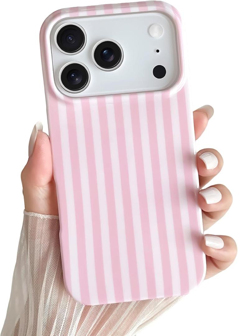 iPhone 17 Pro Case Cute Striped Phone Case Soft TPU Slim Shockproof Phone Cover for Women Girls, Pink
