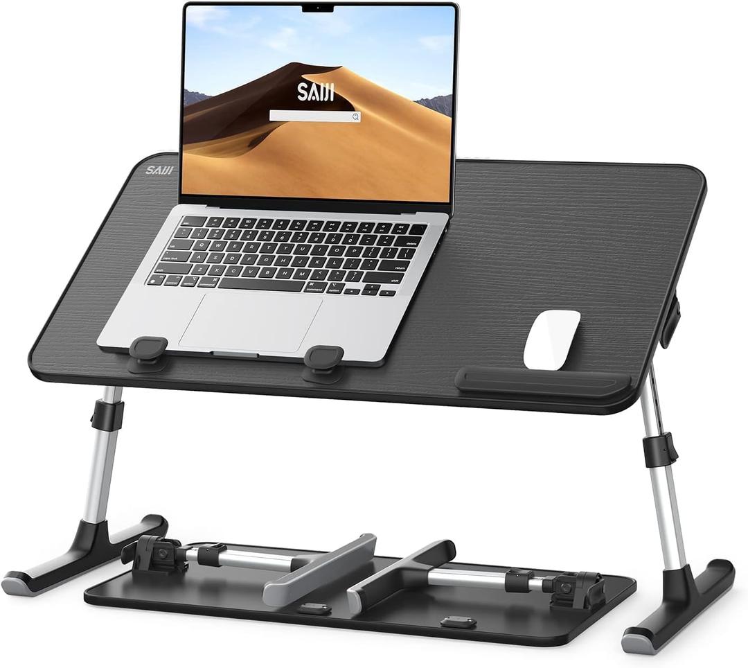 SAIJI Height & Angle Adjustable Laptop Stand for Bed, Lap Desk Bed Tray Table, Light Weight Foldable Portable Laptop Table for Couch Sofa Chair Floor Desk for Adults, Kids (Black) (20.5 x 11.8 In)