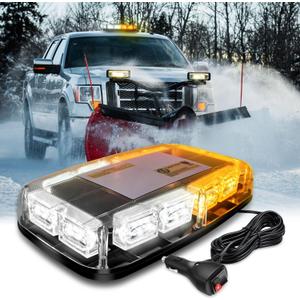 Nilight 12 Inch Roof Top Strobe Lights, 48LED Hazard Light Emergency Safety Warning LED Flashing Light Bar Magnetic Mount, 12V-24V Cars Trucks Tractors Snow Plows Construction (Amber and White)