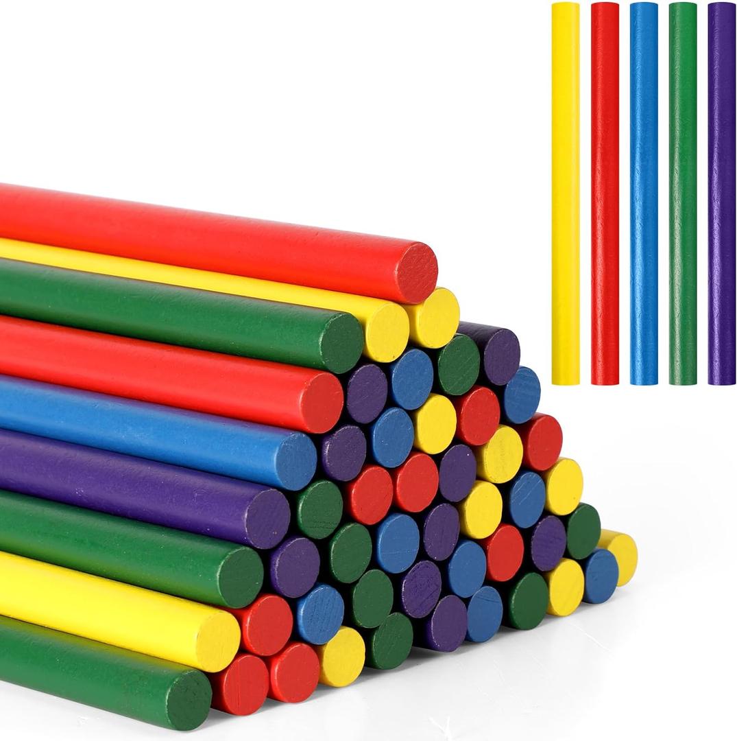 50 Pcs Rhythm Sticks for Kids Classroom Activities, 5 Colors 8 Inch Set of Music Sticks, Wooden Percussion Musical Instruments for Girls and Boys(Bright Color) (Deep Purple, Dark Green, Bright Red, Dark Blue, Medium Yellow)