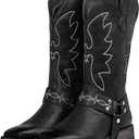 SheSole Women's Buckle Strap Wide Calf Cowboy Boots Square Toe Western Cowgirl Boots (Black) US 7