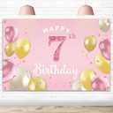 Happy 7th Birthday Backdrop Banner - 7 Birthday Party Decorations Supplies for Girls - Pink 3.9 x 5.9ft