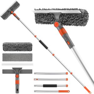 Ordenado 62" Window Squeegee Cleaning Kit, 2 in 1 Window Cleaner Tool with Extension Pole, Rotatable High Windows Washing Kit for Home & Outdoor, Detachable Washer Tool Squeegee for Shower Glass, Car (Orange)
