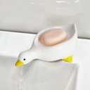 Cute Duck Ceramic Soap Dish with Drainage, Self-Draining, Non-Slip & Easy - Clean, Ceramic Soap Holder for Bathroom Kitchen, Ideal for Soap Sponge, Trinkets, Bathroom Decor Gift