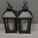 JOIONE Lanterns Decorative Indoor, 2 Packs 14" Battery-Powered Waterproof Black LED Candle Lanterns with Timer for Patio & Outdoor, Vintage Hanging Lantern for Home Decorations, Transparent
